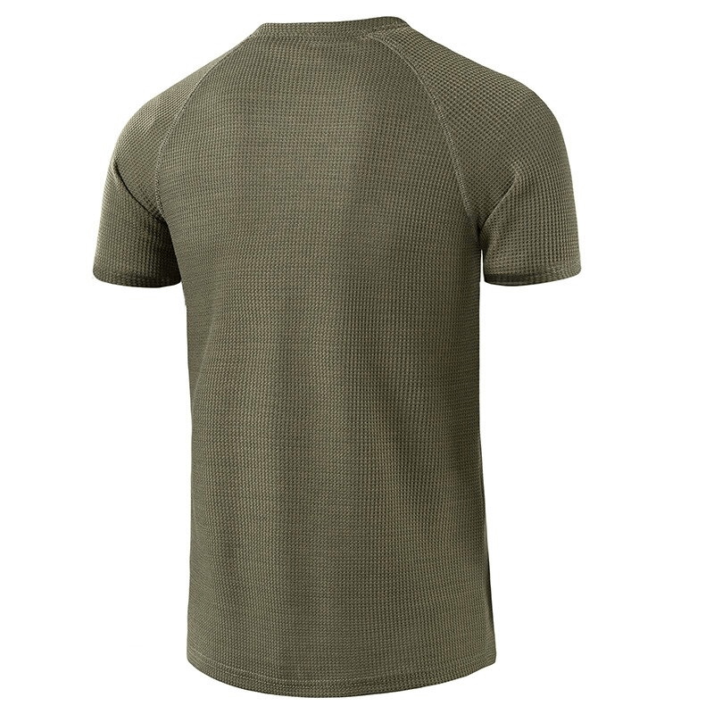 Back view of green short sleeves breathable T-shirt for men, ideal for sports fashion and activewear, style SF1078.